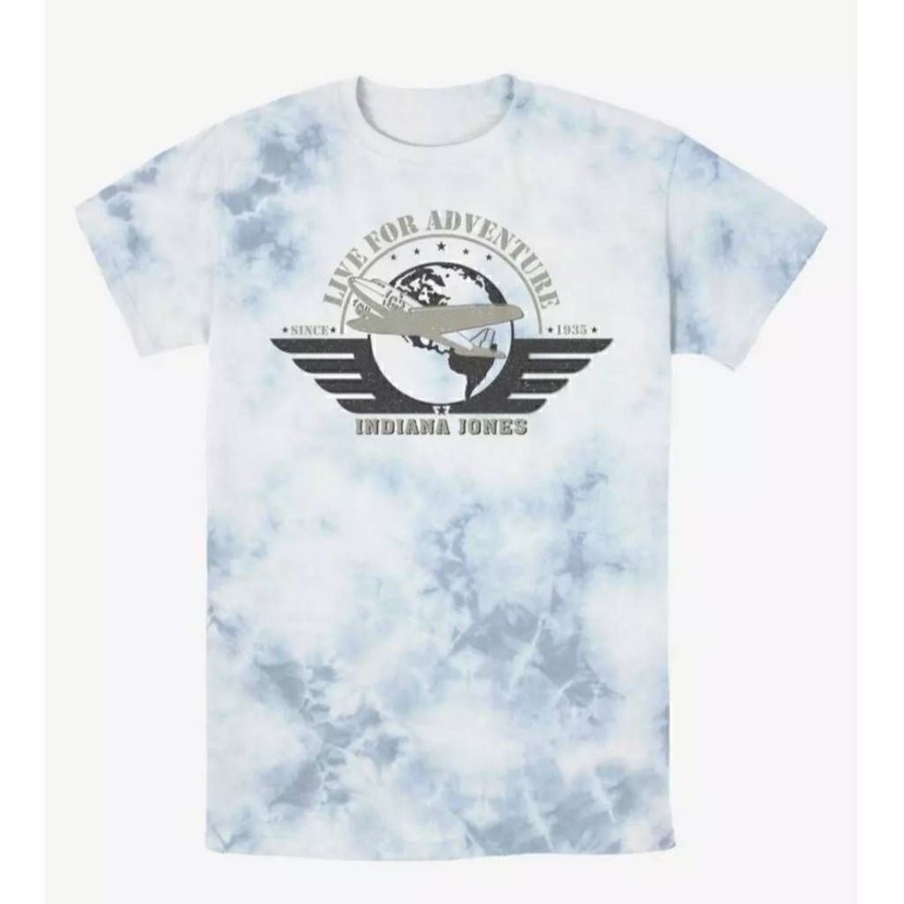Indiana Jones aviation badge tye dye unisex t-shirt short sleeve blue white Box